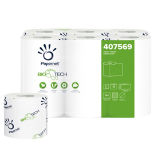 PAPERNET CARTA IGENICA IN PURA CELLULOSA BIOTECH 2 VELI MICROGOFFRATA 18.15MT 165 STRAPPI BIANCO CONF 96 Pz.